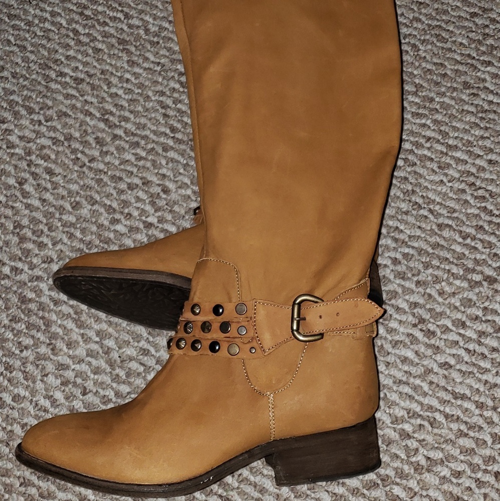 Steven brand COGNAC color OVER THE KNEE thigh high tan real leather boots NWT